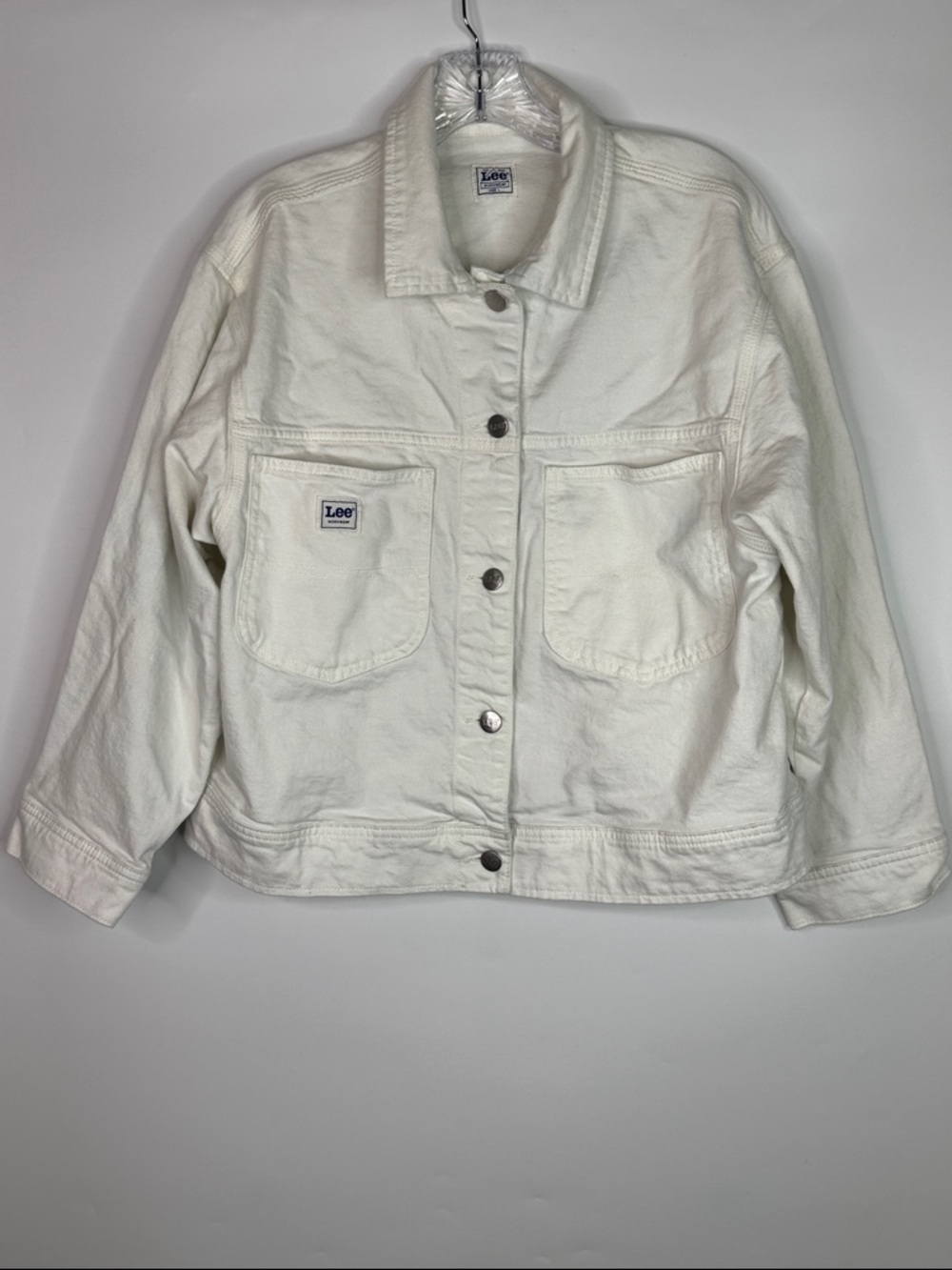 Lee Heritage Crop Chore White Denim Jacket Size Large